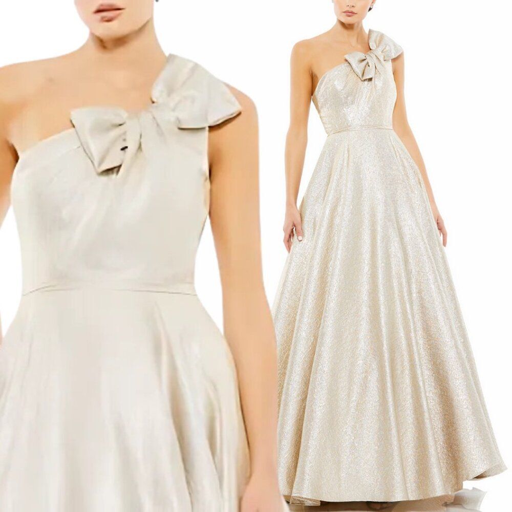 Mac Duggal 67890 Size 8 Gold Silver Oyster Metallic Brocade Ballgown‎ Gown Dress